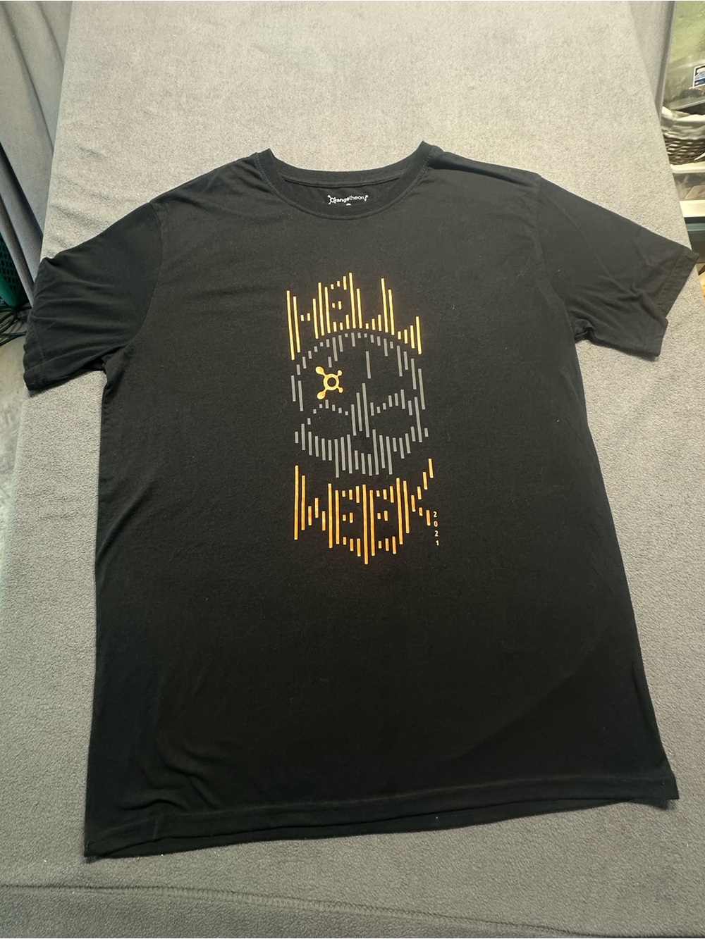 Orangetheory Black Tee with Yellow and Gray Graphic Skull